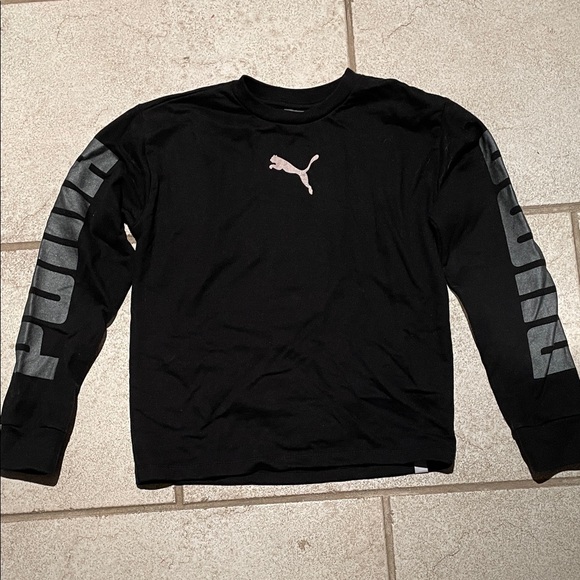 Puma Black Long Sleeve Shirt with Gray Logo- Girls -Size L (12 - 14) - Picture 1 of 3